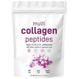 Multi Collagen Peptides Powder 2lb | Type I II III V X with Biotin Vitamin C & Hyaluronic Acid | GMO-Free Grass-Fed Pasture-Raised | Unflavored | Organic Wellness Hub