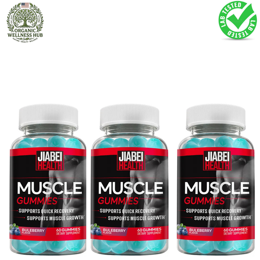 Muscle Gummies 3 Pack Blueberry Flavor 180 Gummies Total Lab Tested Quality Organic Wellness Hub