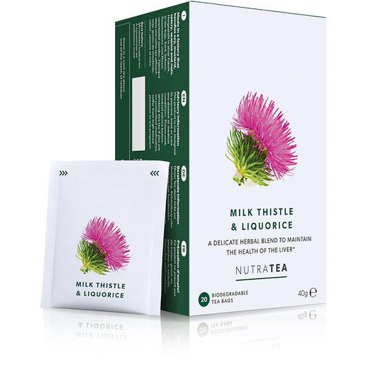 NutraTea Milk Thistle & Liquorice Tea 20 Biodegradable Tea Bags | Liver Health & Detox Herbal Blend | Vegan, 40g | Formulated by Pharmacists & Nutritionists