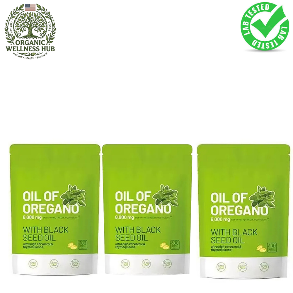 Oil of Oregano 6000mg with Black Seed Oil – Set of 3 (900 Softgels) | Ultra High Carvacrol & Thymoquinone | Lab Tested | Organic Wellness Hub