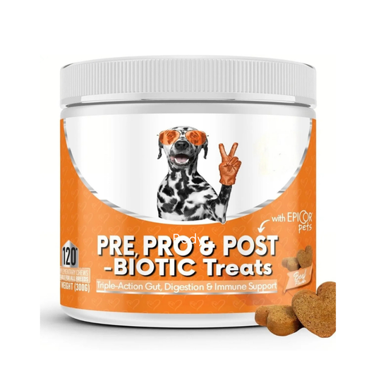 Pre, Pro & Post-Biotic Dog Treats - Triple-Action Gut, Digestion & Immune Support with EpiCor Pets (120 Chews, 300g) | Organic Wellness Hub