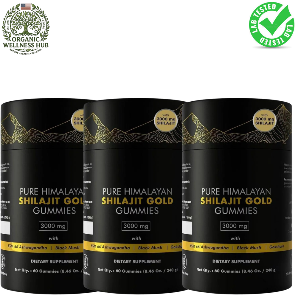 Pure Himalayan Shilajit Gold Gummies 3-Pack | 3000mg | 180 Gummies | 90-Day Supply | KSM-66 Ashwagandha, Black Musli & Gokshura | Lab Tested | Organic Wellness Hub