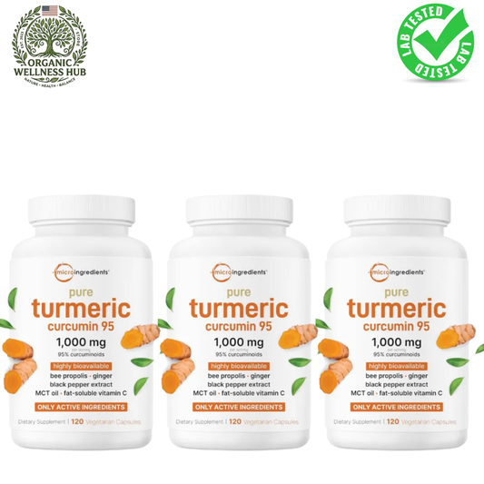 Pure Turmeric Curcumin 95% with BioPerine Black Pepper - 1000mg, 120 Veg Capsules | Organic Wellness Hub