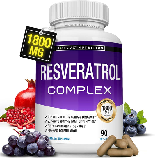 Resveratrol Complex 1800mg Natural Antioxidant 90 Capsules | Lab Tested & Quality Guaranteed | Organic Wellness Hub