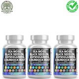 Sea Moss Black Seed Oil Ashwagandha Burdock Root Supplement | 60 Capsules | All-in-1 MultiMineral™ Blend | Irish Sea Moss, Bladderwrack, Turmeric, Elderberry, Chlorophyll & More | Immune, Energy & Thyroid Support