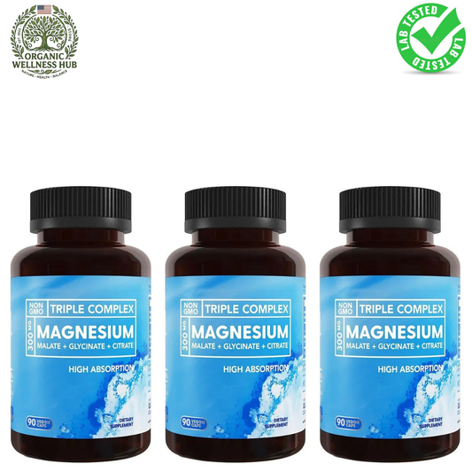 Triple Complex Magnesium 3-Pack | 300mg Malate Glycinate Citrate | 270 Veggie Caps | Organic Wellness Hub