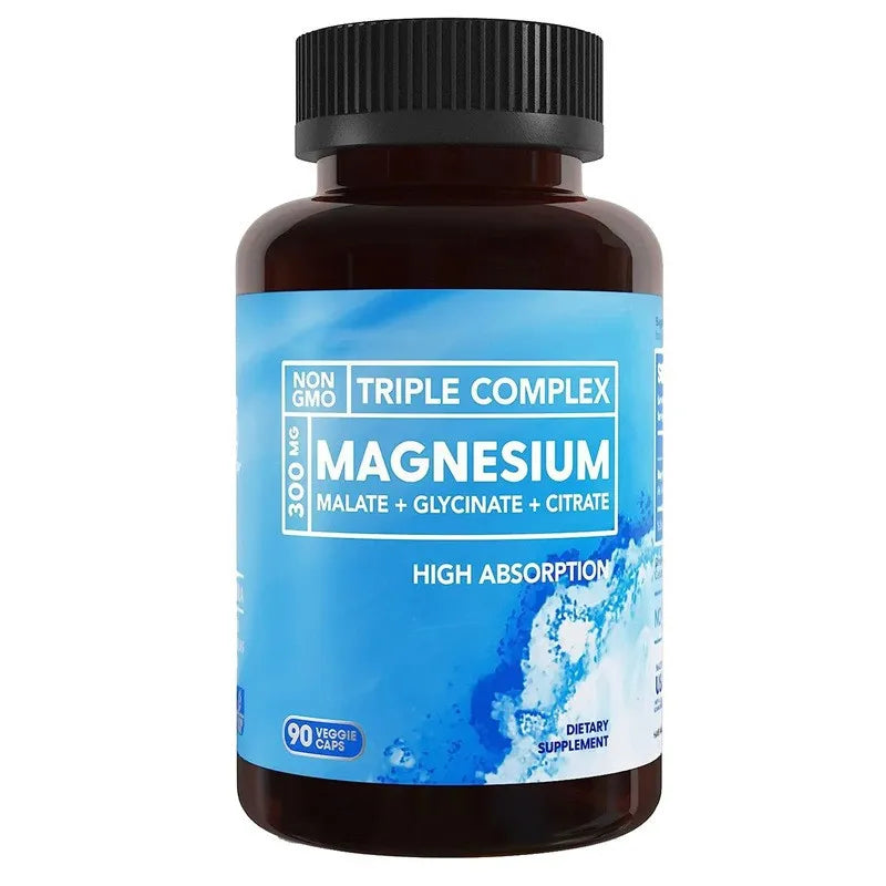 Triple Complex Magnesium Supplement 300mg | Malate + Glycinate + Citrate | High Absorption Veggie Caps | Organic Wellness Hub
