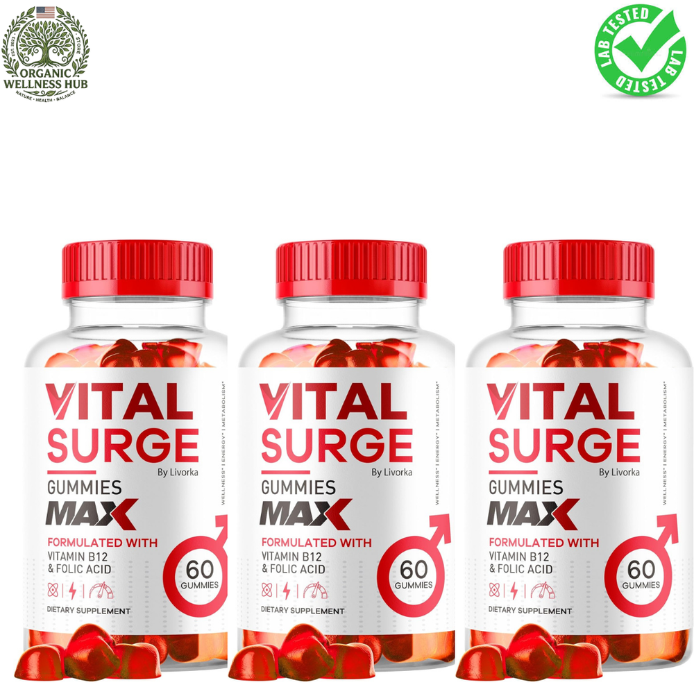 Vital Surge Gummies Max 3 Pack (180 Gummies) | Vitamin B12 & Folic Acid Energy Support | Organic Wellness Hub