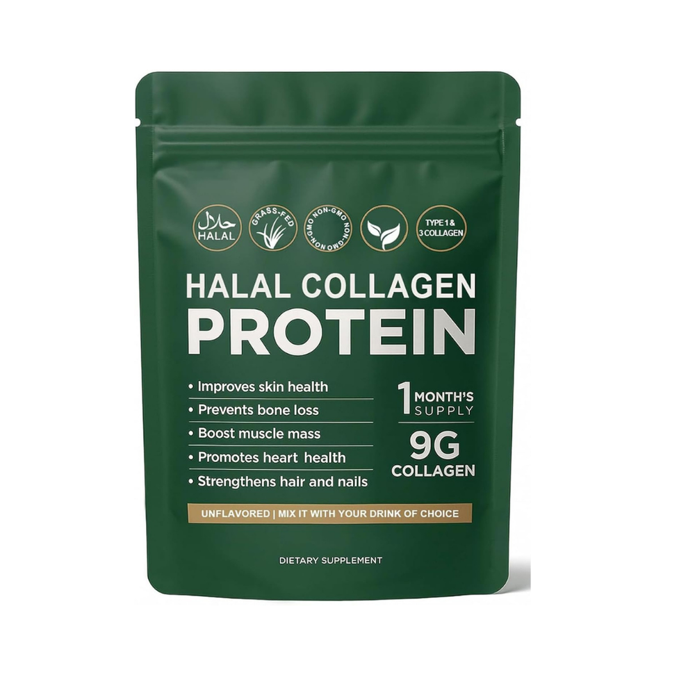 Halal Collagen Protein Powder 3-Pack Bundle 9g | Grass-Fed Non-GMO Type 1 & 3 | Skin Bones Muscle & Heart Health | 3 Month Supply | Organic Wellness Hub