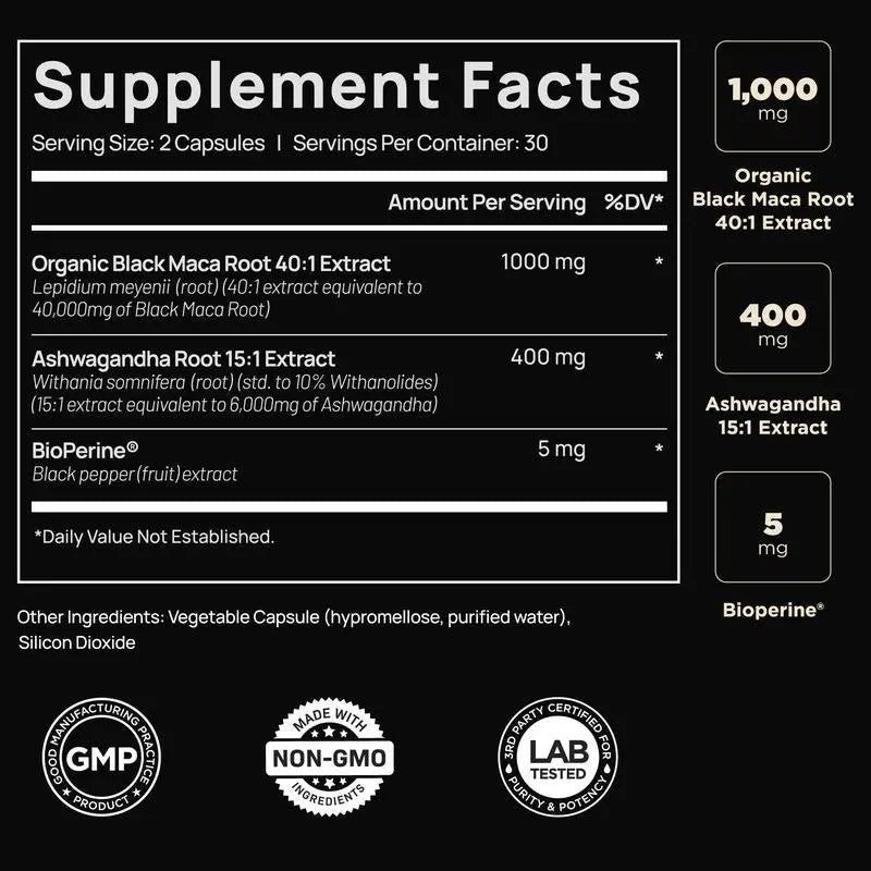 Terra ELMNT Black Maca + Ashwagandha 3-Pack | 180 Capsules