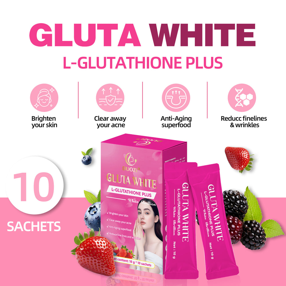 Duozi Gluta White L-Glutathione Plus | Skin Brightening, Acne Clearing & Anti-Aging Sachets 10g x 10 - Lab Tested | Organic Wellness Hub