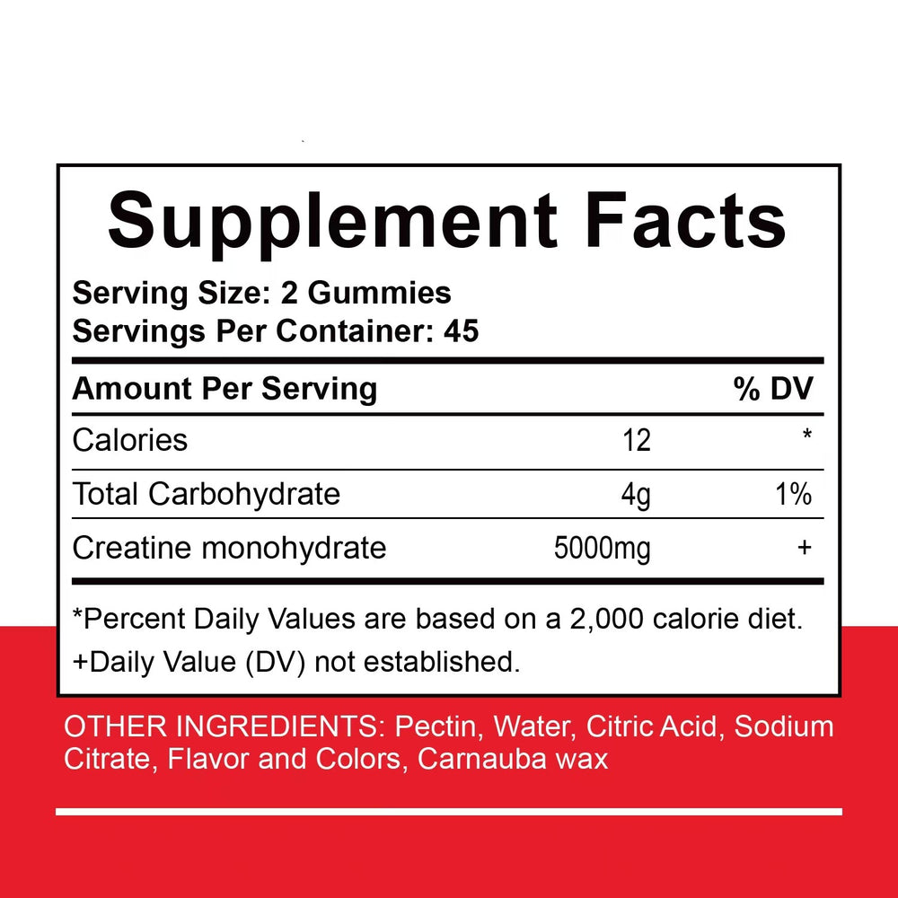 Creatine Monohydrate Gummies 5000mg Strawberry 90 Gummies | Organic Wellness Hub