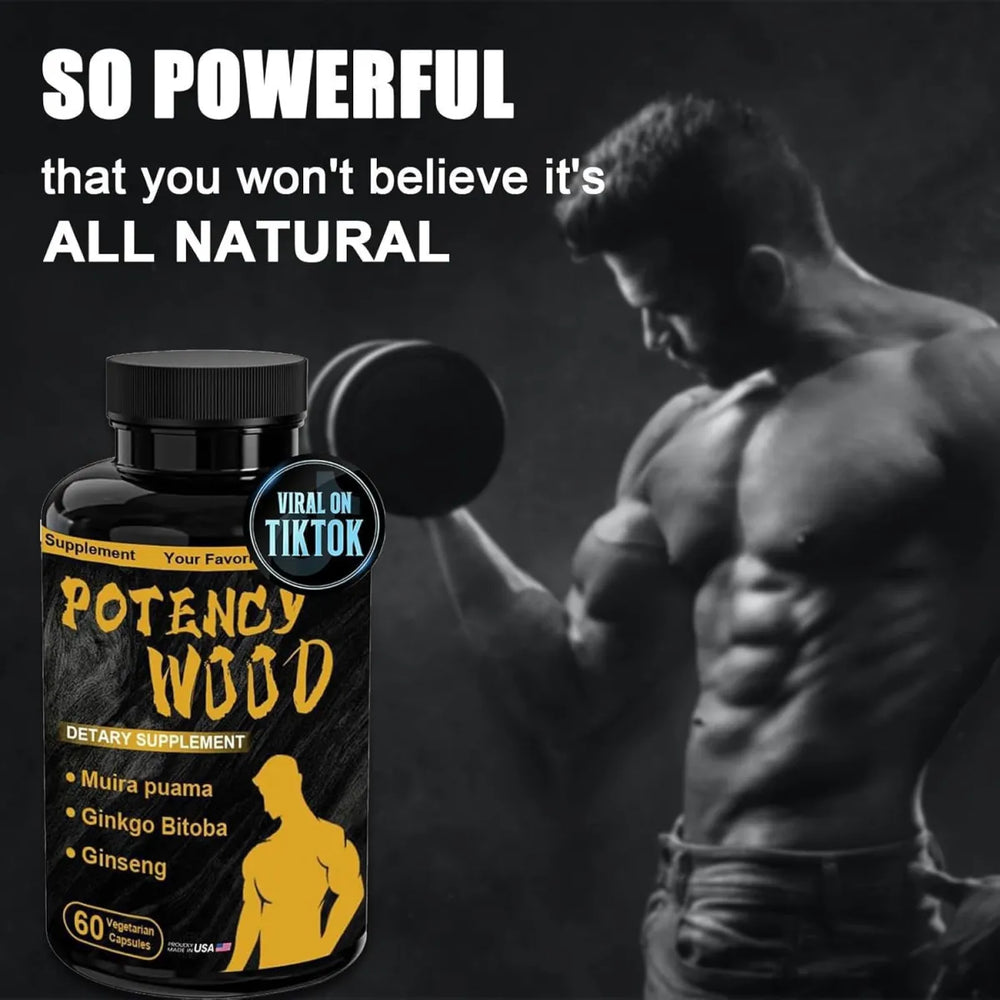 Potency Wood 3-Pack Bundle | Male Vitality Supplement | Muira Puama, Ginkgo Biloba & Ginseng | 180 Vegetarian Capsules | Made in USA