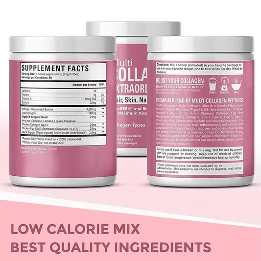 Multi Collagen Peptides | Types I, II, III, V & X | Hair, Skin, Nails & Joints | DigeSEB� & BioPerine� | Grass Fed + Wild Fish | Lab Tested | 301g | Organic Wellness Hub