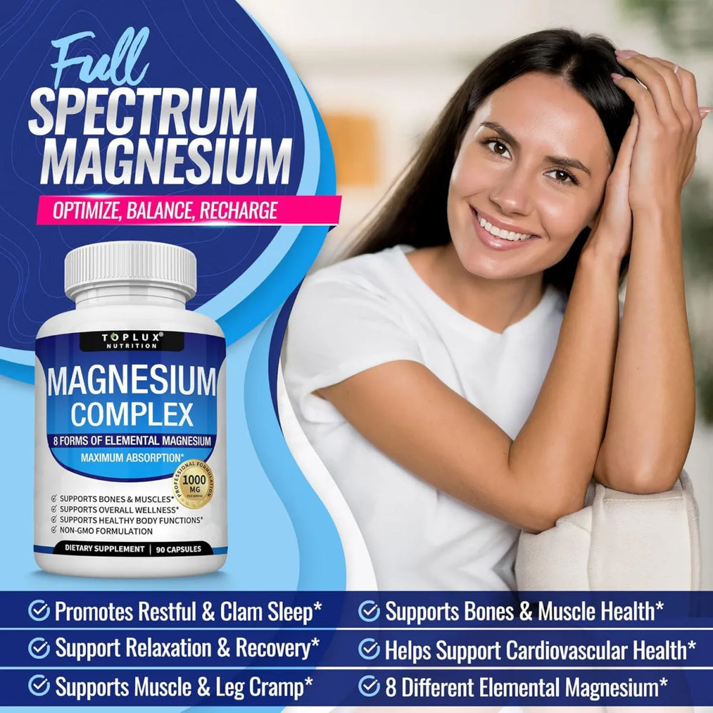 Toplux Magnesium Complex 3-Pack Bundle | 1000mg | 270 Capsules | 8 Forms | Max Absorption | Lab Tested — Organic Wellness Hub