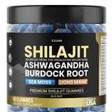 Shilajit Gummies with Ashwagandha, Sea Moss, Lion Mane & Burdock Root - Blue Razz 60 Gummies | Organic Wellness Hub
