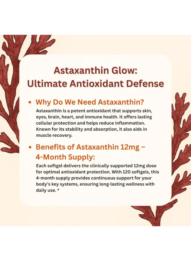 Astaxanthin 12mg Triple Strength | From Microalgae | Lab Tested | GMO Free | 120 Softgels – Organic Wellness Hub