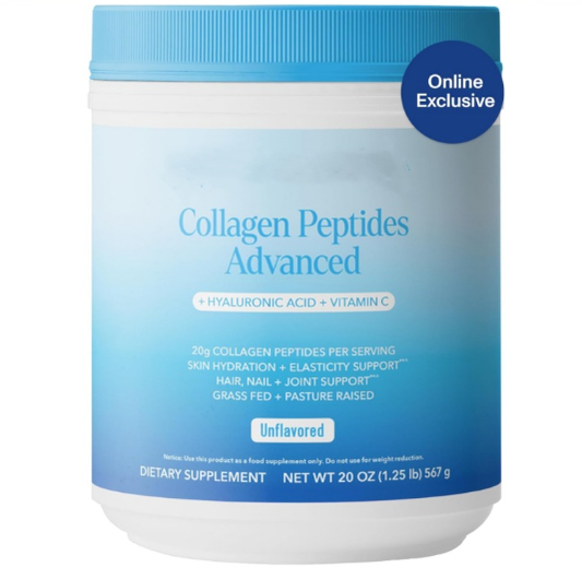 Collagen Peptides Advanced 20g | Hyaluronic Acid + Vitamin C | Grass Fed | Unflavored Powder 567g