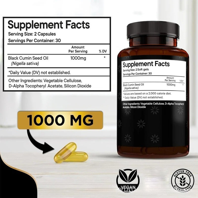 Cold Pressed Black Seed Oil 1000mg Softgels | Premium Nigella Sativa Supplement | 60 Softgels | Organic Wellness Hub