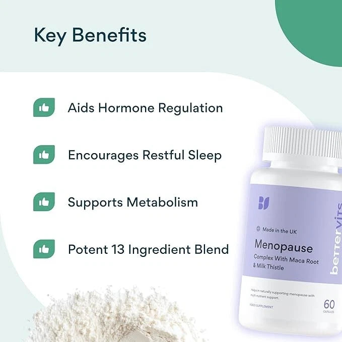 Bettervits Menopause Complex 3-Pack | Maca Root & Milk Thistle | 180 Capsules | Best Value | Organic Wellness Hub